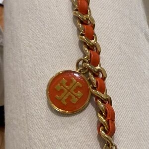 Tory Burch Reva Leather Double Wrap Bracelet - Orange & Gold